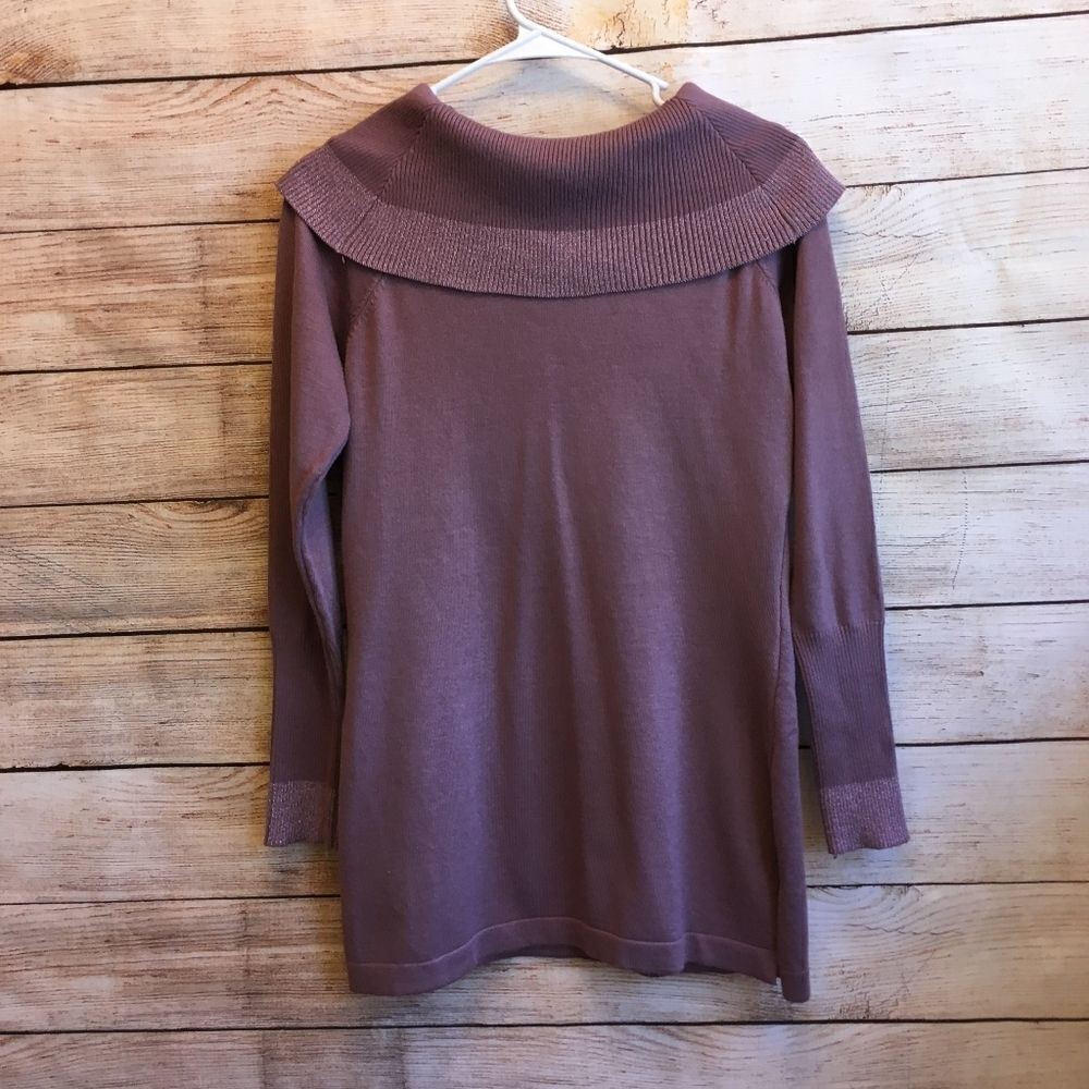 ‎QUESTIONS SHAWL COLLAR SWEATER IN MAUVE - Picture 6 of 6
